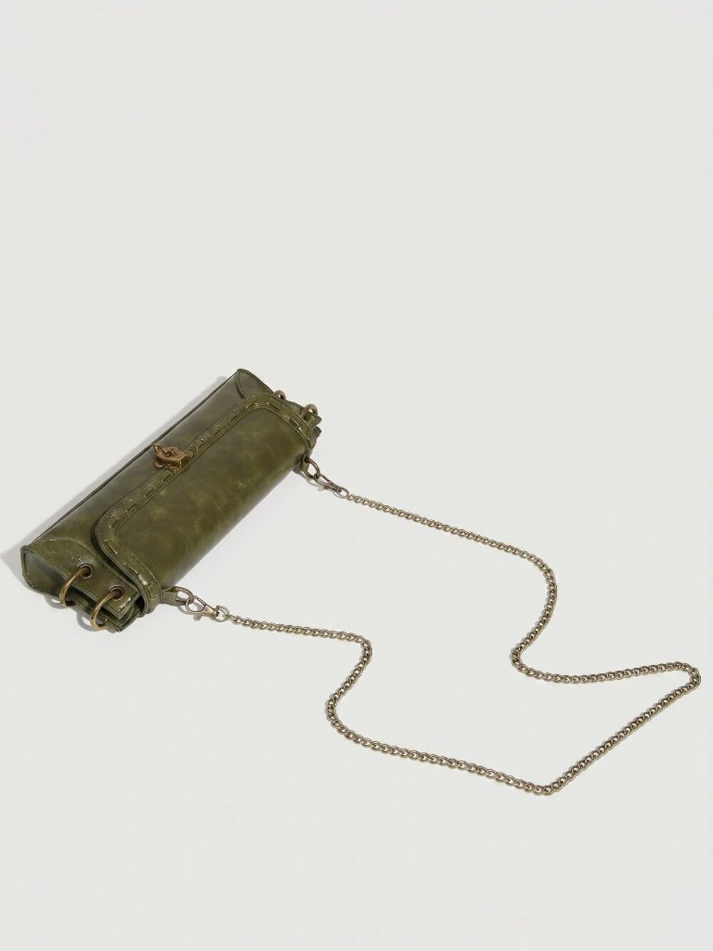Women's Vintage Green Leather Crossbody Shoulder Bag with Chain Strap, Chic Clut - Picture 5 of 5